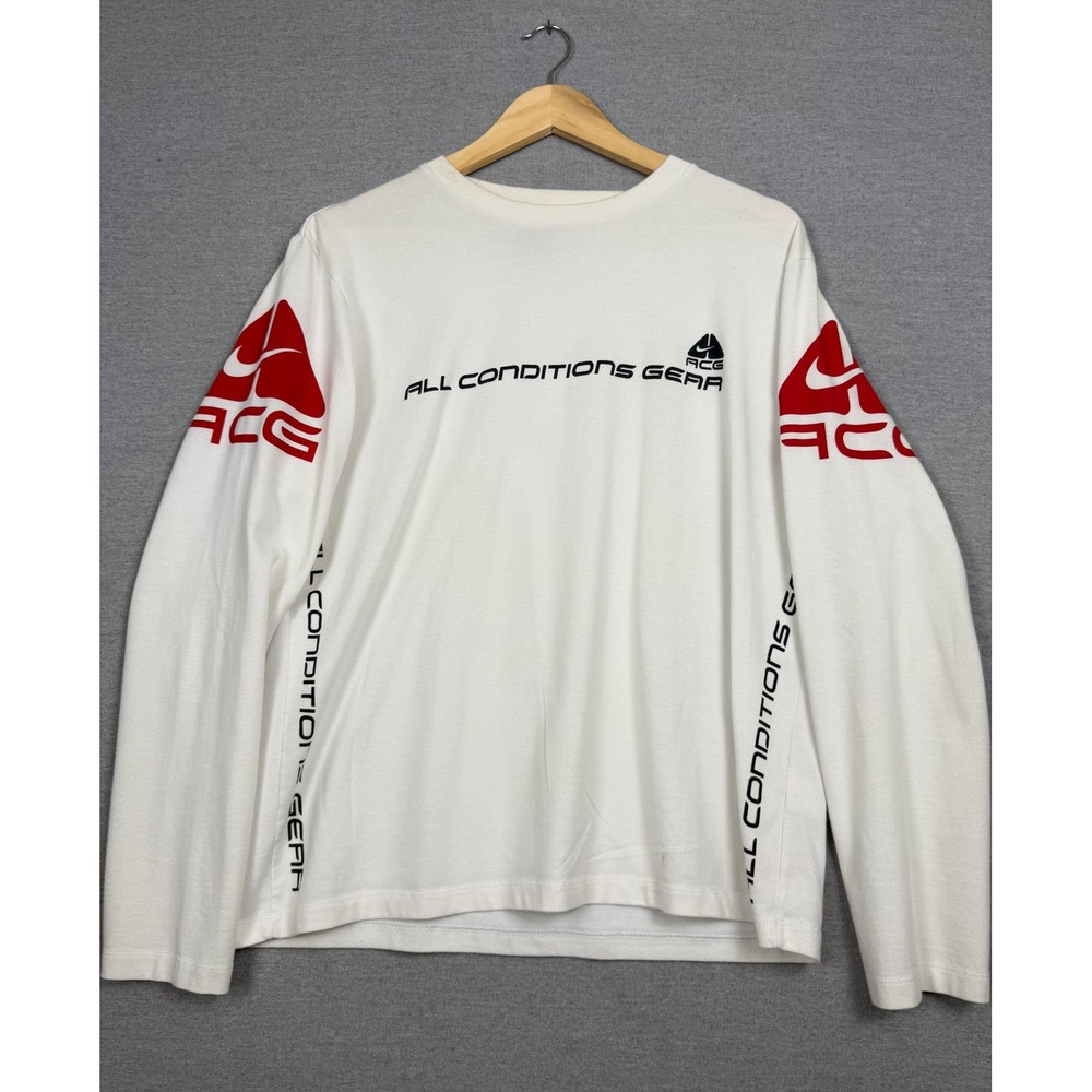 Nike ACG Long Sleeve Shirt Mens Medium White Red All Conditions Gear Logo Tee